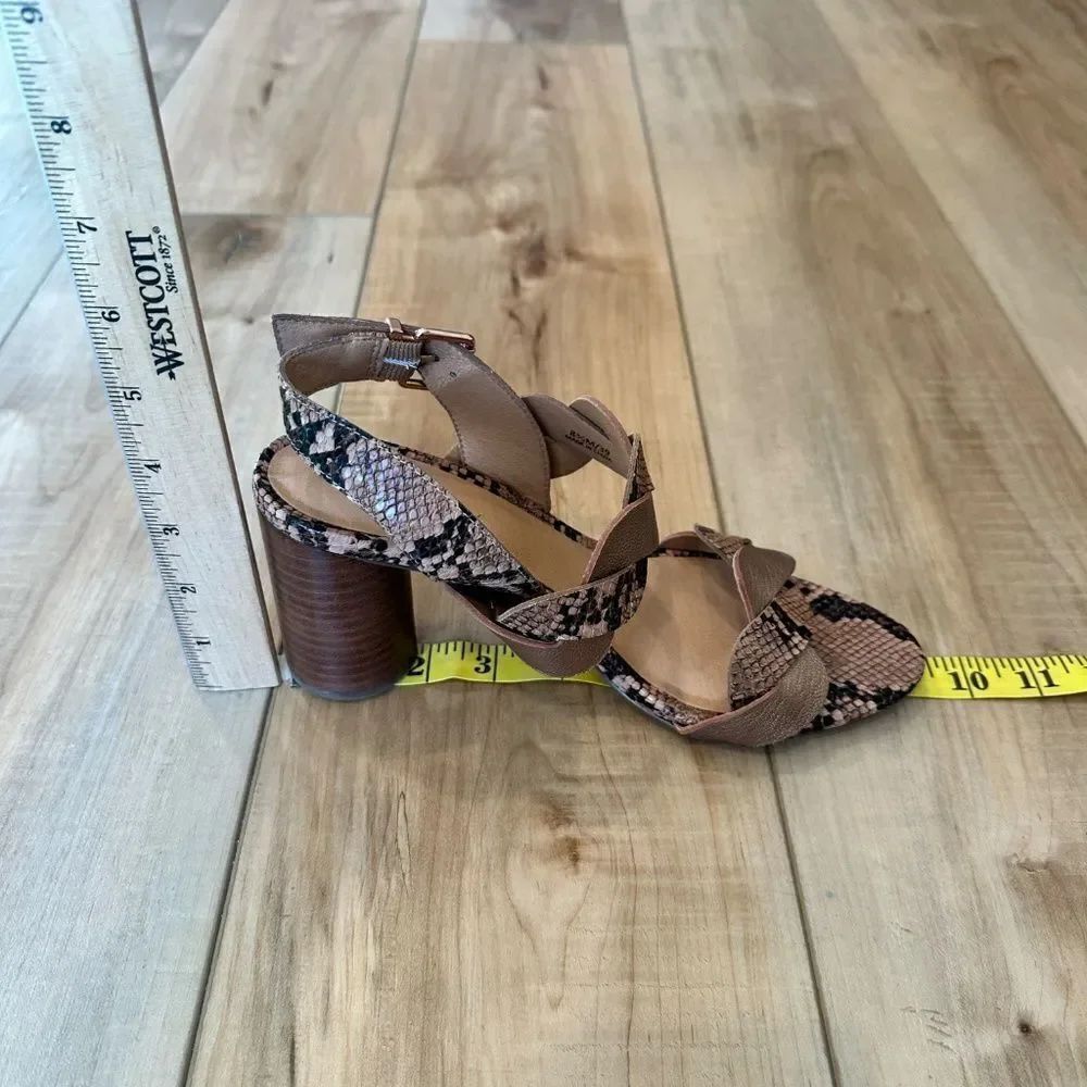 Crown Vintage Varenka Snakeskin Pattern Heel Open Toe Sandals Brown/Copper 8.5 - Picture 10 of 13